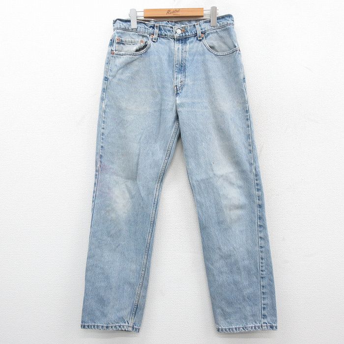W34★古着 ジーンズ Levis リーバイス 505 メンズ 00年代 00s ヒゲ コットン 紺 ネイビー デニム 25oct27 中古 ボトムス ジーパン Gパン ロング パンツ