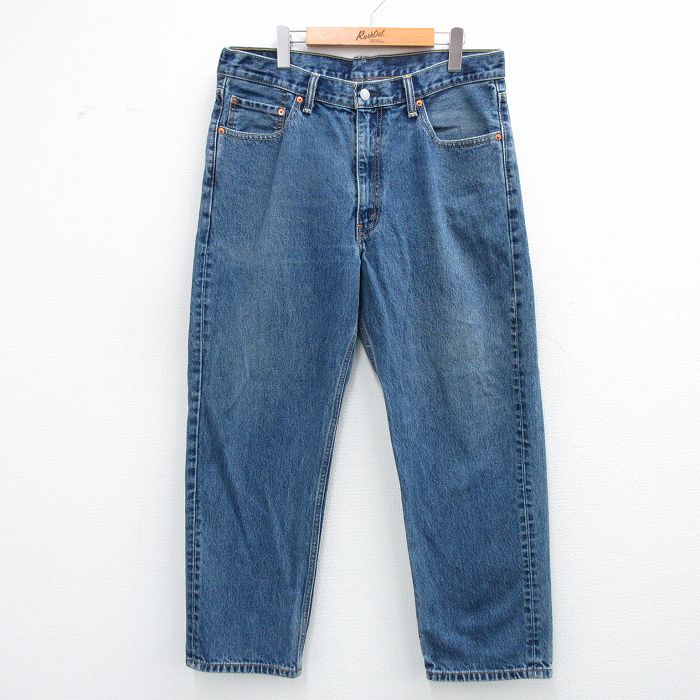W36★古着 ジーンズ リーバイス Levis 550 メンズ ヒゲ コットン 紺 ネイビー デニム 25oct29 中古 ボトムス ジーパン Gパン ロング パンツ
