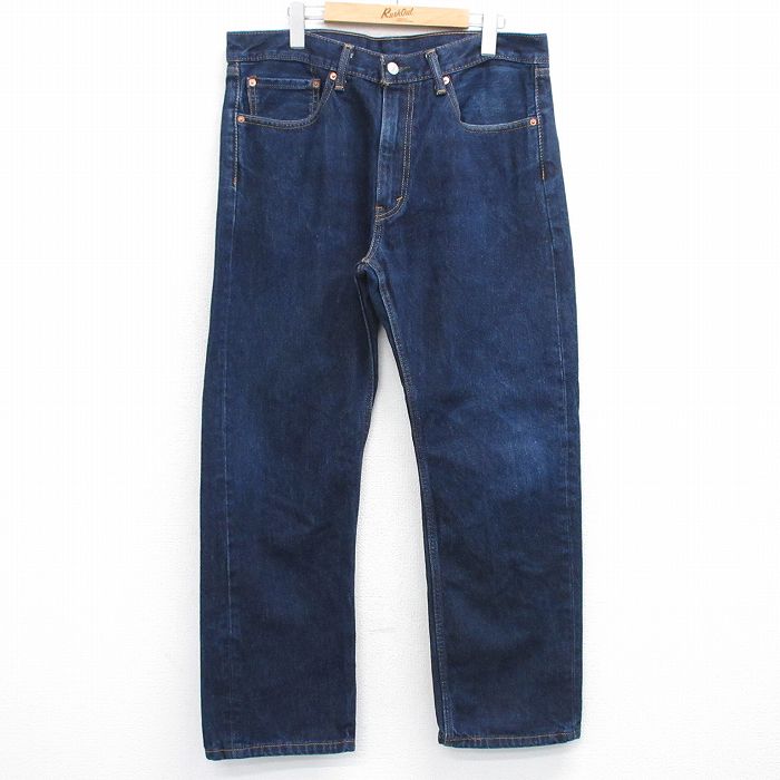 W35★古着 ジーンズ リーバイス Levis 505 メンズ コットン 濃紺 ネイビー デニム 25oct30 中古 ボトムス ジーパン Gパン ロング パンツ