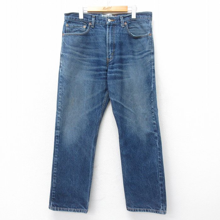 W34★古着 ジーンズ Levis リーバイス 505 メンズ ヒゲ コットン 濃紺 デニム 26jan28