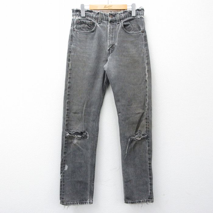W31★古着 ジーンズ Levis リーバイス 505 メンズ 90年代 90s ヒゲ ボロ コットン USA製 黒 デニム【spe】 26feb05