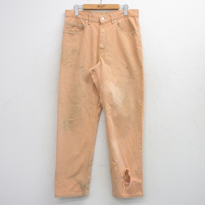 W34★古着 ジーンズ Levis リーバイス 550 メンズ 00年代 00s オレンジ系 デニム 26mar24