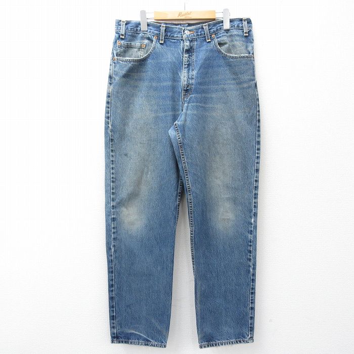 W36★古着 ジーンズ Levis リーバイス 550 メンズ 90年代 90s ヒゲ コットン USA製 紺 デニム【spe】 26apr27