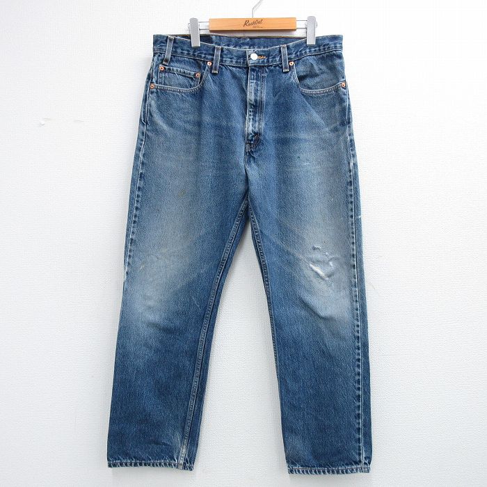 W35★古着 ジーンズ Levis リーバイス 505 メンズ 00年代 00s ヒゲ コットン ネイビー デニム【spe】 26may13
