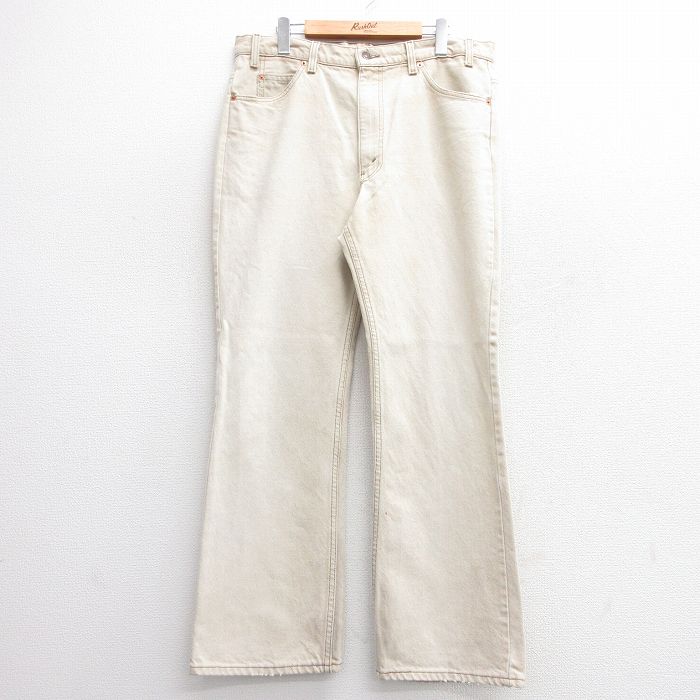 W36★古着 ジーンズ Levis リーバイス 517 メンズ 90年代 90s ブーツカット コットン USA製 ベージュ カーキ デニム 25feb20 中古 ボトムス ジーパン Gパン ロング パンツ