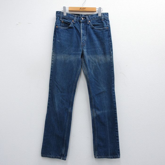 W32★古着 ジーンズ Levis リーバイス 517 メンズ 90年代 90s ブーツカット ヒゲ コットン USA製 紺 ネイビー デニム 【spe】 25may09 中古 ボトムス ジーパン Gパン ロング パンツ
