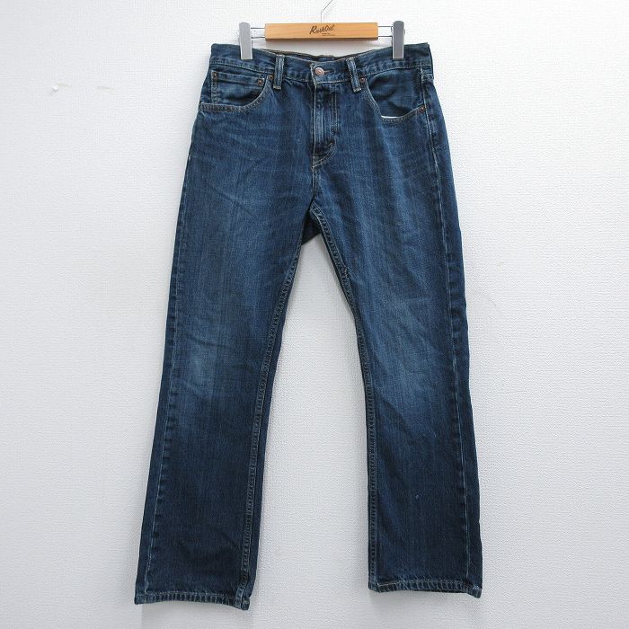 W32★古着 ジーンズ Levis リーバイス 527 メンズ ブーツカット ヒゲ コットン 濃紺 ネイビー デニム 25may09 中古 ボトムス ジーパン Gパン ロング パンツ