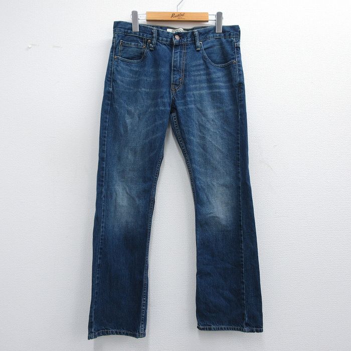 W32★古着 ジーンズ Levis リーバイス 527 メンズ ブーツカット ヒゲ コットン 紺 ネイビー デニム 25may09 中古 ボトムス ジーパン Gパン ロング パンツ