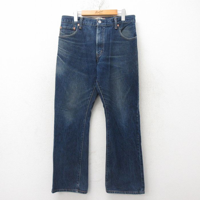 W34★古着 ジーンズ Levis リーバイス 517 メンズ ブーツカット ヒゲ コットン 紺 ネイビー デニム 25jun20 中古 ボトムス ジーパン Gパン ロング パンツ