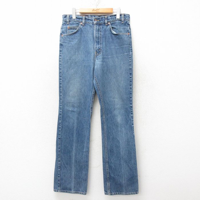 W33★古着 ジーンズ Levis リーバイス 517 メンズ ブーツカット ヒゲ 紺 ネイビー 25jun20 中古 ボトムス ジーパン Gパン ロング パンツ