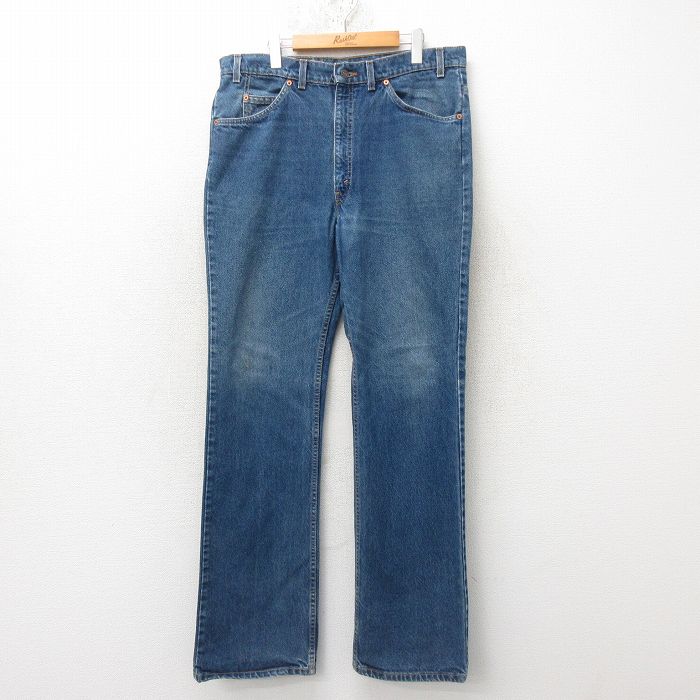 W37★古着 ジーンズ Levis リーバイス 517 メンズ 90年代 90s ブーツカット コットン USA製 紺 ネイビー デニム 25jun20 中古 ボトムス ジーパン Gパン ロング パンツ