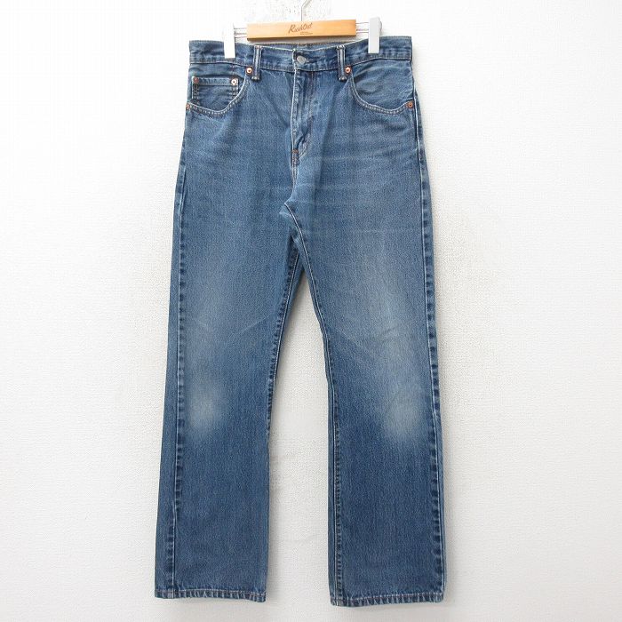 W33★古着 ジーンズ Levis リーバイス 517 メンズ ブーツカット ヒゲ コットン 紺 ネイビー デニム 25jun20 中古 ボトムス ジーパン Gパン ロング パンツ