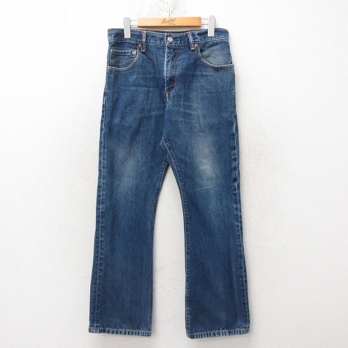 W31★古着 ジーンズ Levis リーバイス 517 メンズ ブーツカット ヒゲ コットン 紺 ネイビー デニム 25jun20 中古 ボトムス ジーパン Gパン ロング パンツ