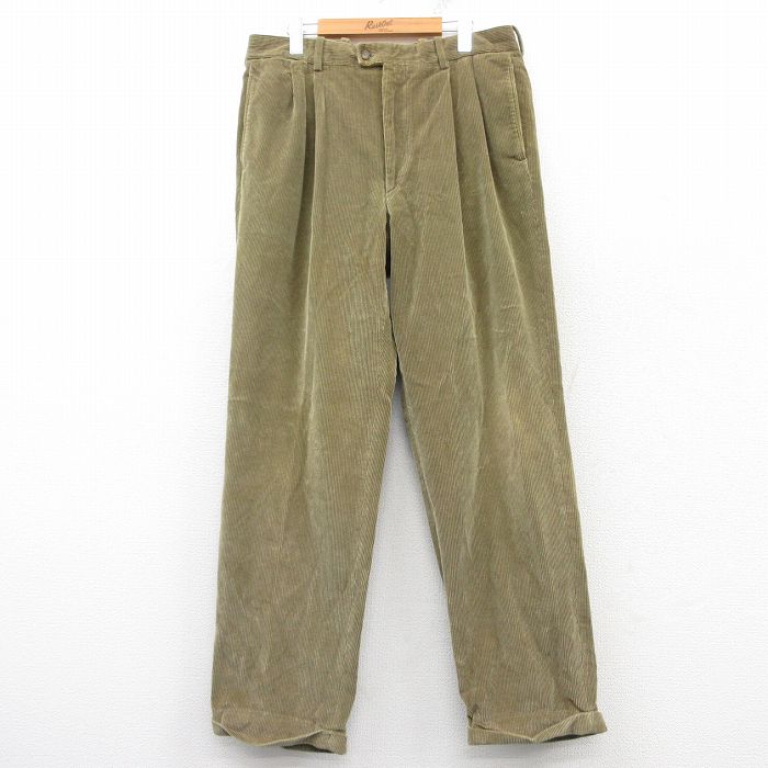 W36★古着 コーデュロイ パンツ メンズ 90年代 90s 太畝 フランス製 緑系 グリーン 25feb22 中古 ボトムス ロング