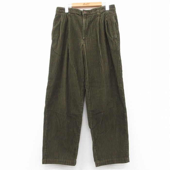 W32★古着 コーデュロイ パンツ メンズ 00年代 00s 太畝 コットン 緑 グリーン 25feb22 中古 ボトムス ロング