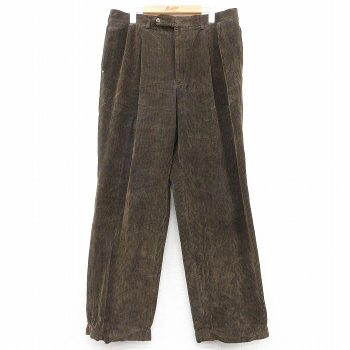W36★古着 コーデュロイ パンツ メンズ 90年代 90s 太畝 USA製 こげ茶 ブラウン 25feb22 中古 ボトムス ロング
