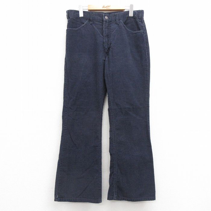 W34★古着 リーバイス Levis 646 コーデュロイ パンツ メンズ 90年代 90s フレア 紺 ネイビー 【spe】 25feb27 中古 ボトムス ロング