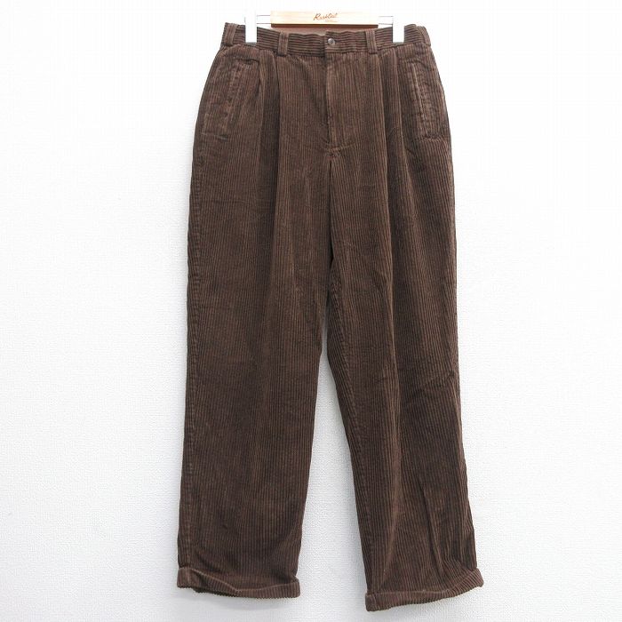 W31★古着 ペリーエリス コーデュロイ パンツ メンズ 90年代 90s 太畝 コットン 茶 ブラウン 25mar04 中古 ボトムス ロング