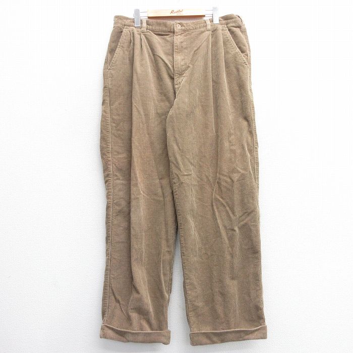 W36★古着 コーデュロイ パンツ メンズ 太畝 コットン ベージュ カーキ 25mar04 中古 ボトムス ロング