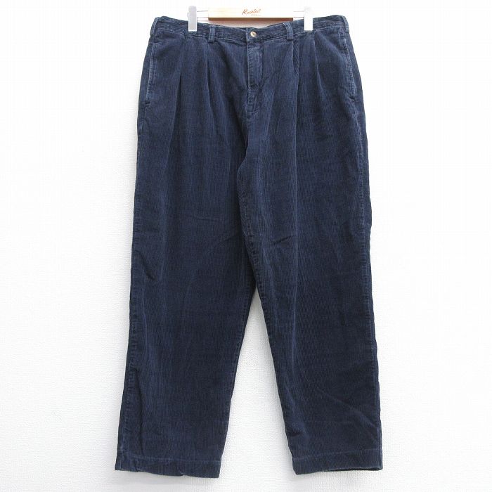 【20%OFF】W37★古着 ビューグルボーイ コーデュロイ パンツ メンズ 太畝 コットン 紺 ネイビー 25mar04 中古 ボトムス ロング