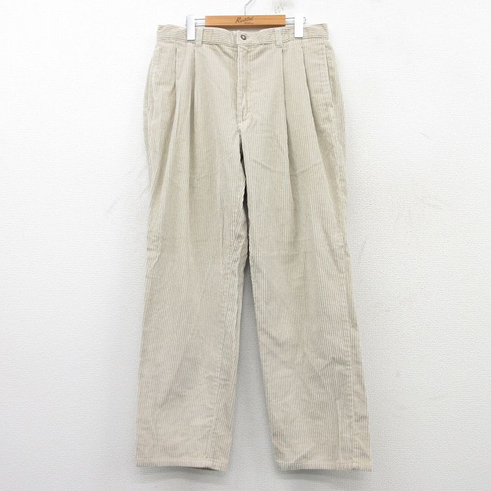 W35★古着 エルエルビーン LLBEAN コーデュロイ パンツ メンズ 90年代 90s 太畝 薄ベージュ系 カーキ 25mar08 中古 ボトムス ロング