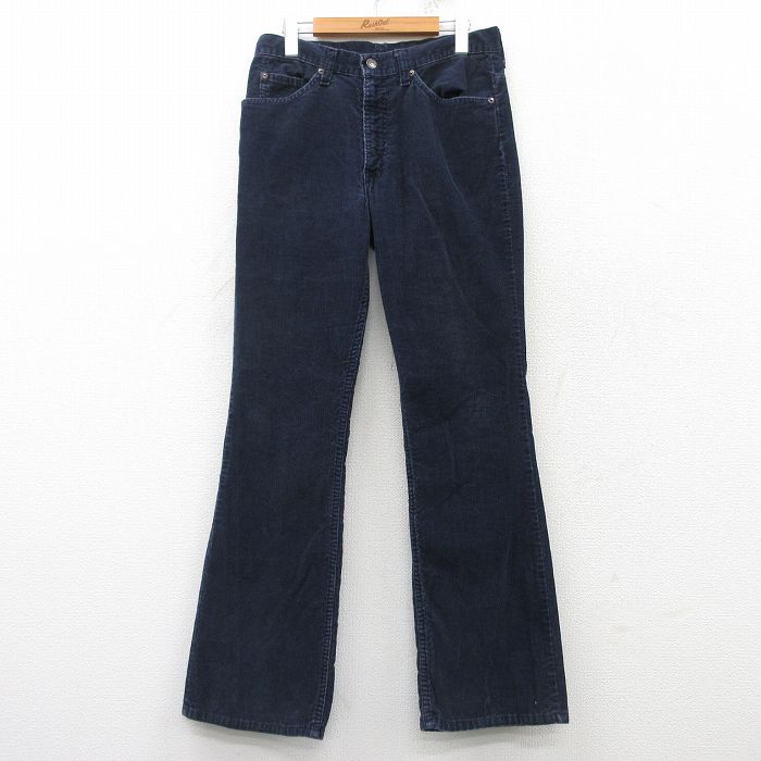 W32★古着 リーバイス Levis コーデュロイ パンツ メンズ 80年代 80s フレア タロン 紺 ネイビー 【spe】 25mar08 中古 ボトムス ロング