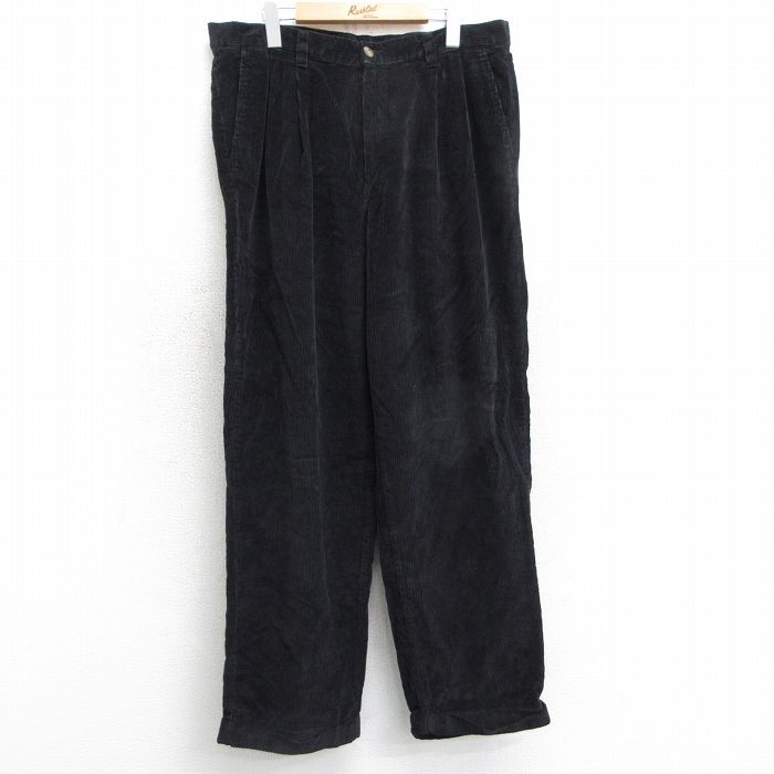 W36★古着 コーデュロイ パンツ メンズ 太畝 黒 ブラック 25mar25 中古 ボトムス ロング