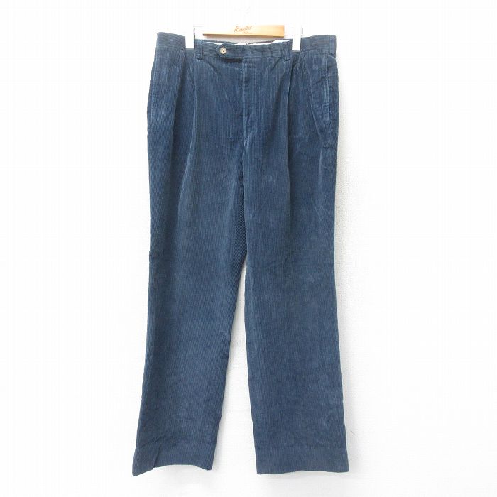 W35★古着 コーデュロイ パンツ メンズ 90年代 90s 太畝 USA製 紺 ネイビー 25mar25 中古 ボトムス ロング