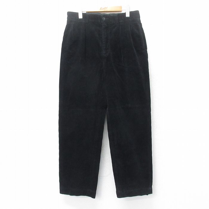 W33★古着 ラルフローレン Ralph Lauren ブランド コーデュロイ パンツ メンズ 90年代 90s 太畝コットン 黒 ブラック 【spe】 25mar25 中古 ボトムス ロング