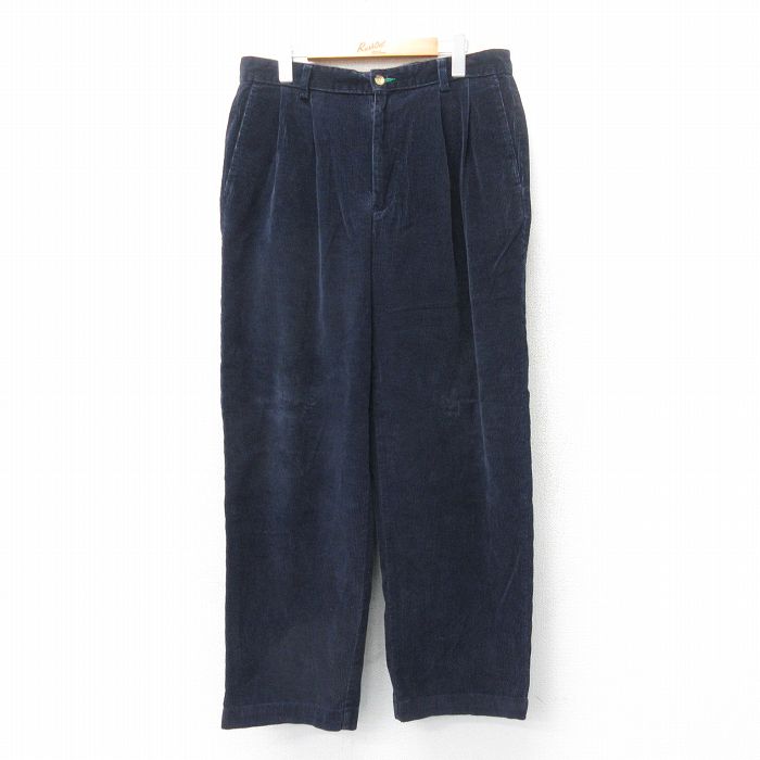 【20%OFF】W34★古着 トミーヒルフィガー TOMMY HILFIGER ブランド コーデュロイ パンツ メンズ 90年代 90s ワンポイントロゴ 濃紺 ネイビー 25mar25 中古 ボトムス ロング