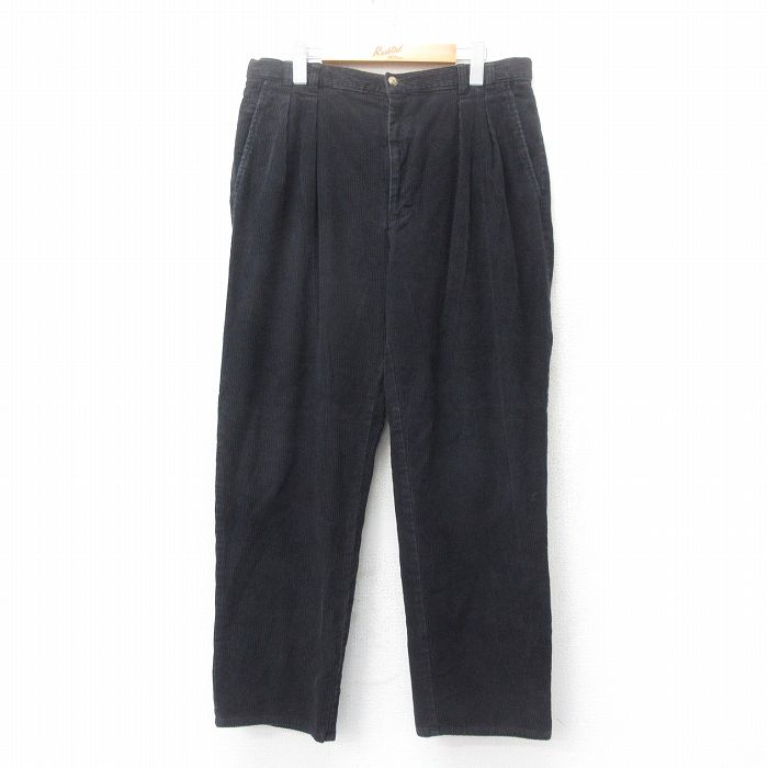 W34★古着 HAGGAR コーデュロイ パンツ メンズ 太畝 コットン 黒 ブラック 25mar25 中古 ボトムス ロング