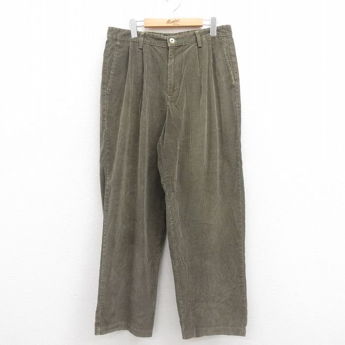 W35★古着 トミーヒルフィガー TOMMY HILFIGER ブランド コーデュロイ パンツ メンズ 90年代 90s ワンポイントロゴ 太畝 薄ベージュ カーキ 25aug29 中古 ボトムス ロング