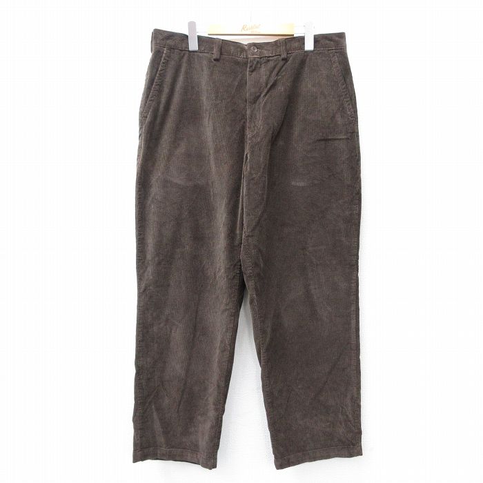 W36★古着 コーデュロイ パンツ メンズ 太畝 コットン 茶 ブラウン 25sep18 中古 ボトムス ロング