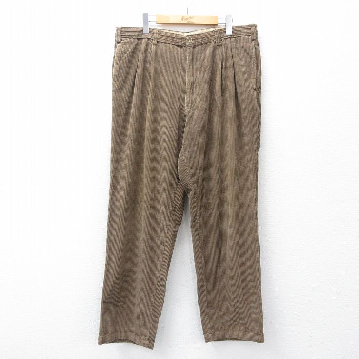W38★古着 コーデュロイ パンツ メンズ 太畝 コットン 茶 ブラウン 25sep18 中古 ボトムス ロング