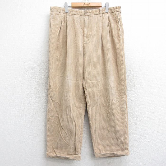 W38★古着 IZOD コーデュロイ パンツ メンズ 太畝 コットン ベージュ カーキ 25sep26 中古 ボトムス ロング