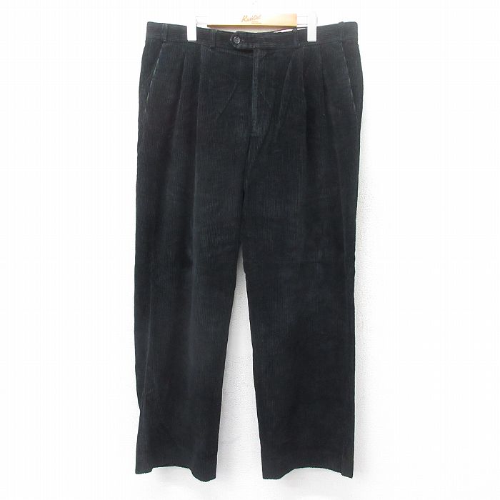 W38★古着 コーデュロイ パンツ メンズ 90年代 90s 太畝 黒 ブラック 25oct03 中古 ボトムス ロング