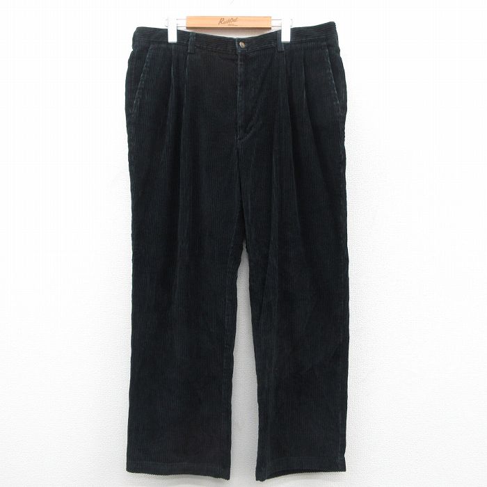 W38★古着 HAGGAR コーデュロイ パンツ メンズ 太畝 黒 ブラック 25oct11 中古 ボトムス ロング