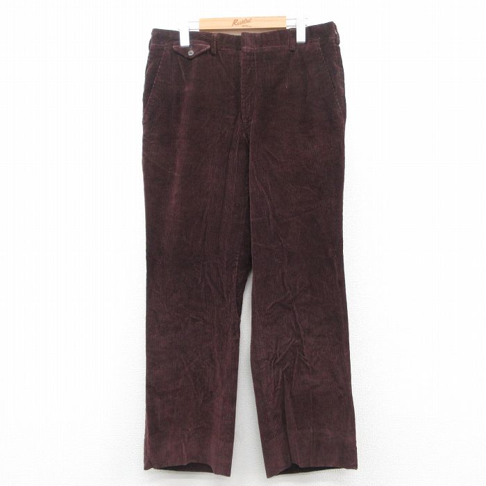 W34★古着 コーデュロイ パンツ メンズ 80年代 80s 太畝 タロン こげ茶 ブラウン 【spe】 25oct11 中古 ボトムス ロング
