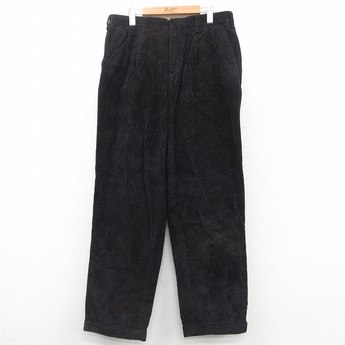 W34★古着 コーデュロイ パンツ メンズ 太畝 コットン 黒 ブラック 25oct11 中古 ボトムス ロング