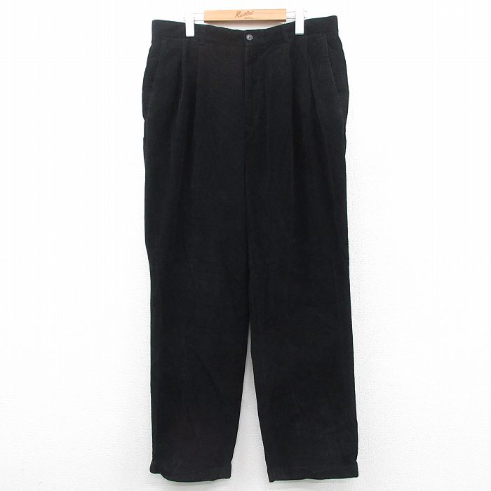 W36★古着 コーデュロイ パンツ メンズ コットン 黒 ブラック 25oct11 中古 ボトムス ロング