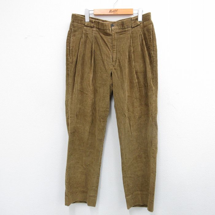 W34★古着 コーデュロイ パンツ メンズ 90年代 90s 太畝 USA製 茶 ブラウン 25oct15 中古 ボトムス ロング