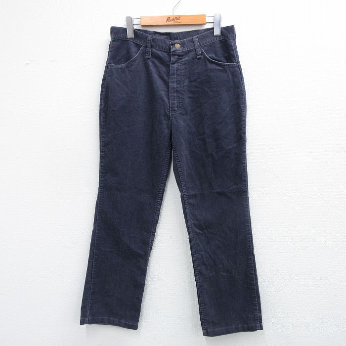 W32★古着 ラスラー コーデュロイ パンツ メンズ 80年代 80s USA製 タロン 紺 ネイビー 25oct15 中古 ボトムス ロング