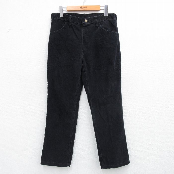 W32★古着 ラスラー コーデュロイ パンツ メンズ 80年代 80s USA製 黒 ブラック 25oct15 中古 ボトムス ロング