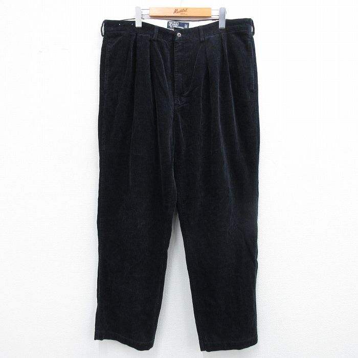 W40★古着 ラルフローレン Ralph Lauren ブランド コーデュロイ パンツ メンズ 90年代 90s ANDREW 太畝 大きいサイズ コットン 黒 ブラック 25oct15 中古 ボトムス ロング