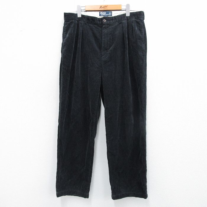 W36★古着 ラルフローレン Ralph Lauren ブランド コーデュロイ パンツ メンズ 90年代 90s ANDREW 太畝 黒系 ブラック 25oct15 中古 ボトムス ロング