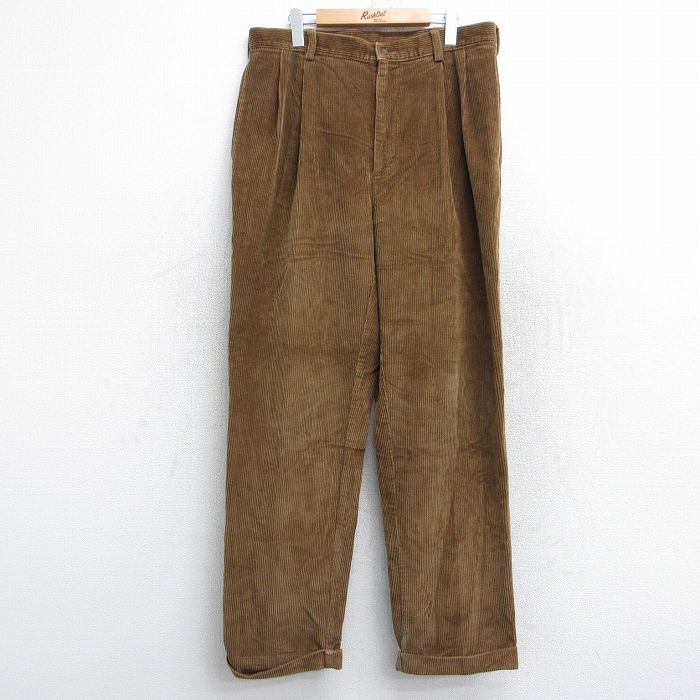 W34★古着 JOS.A.BANK コーデュロイ パンツ メンズ 太畝 コットン 茶 ブラウン 25oct25 中古 ボトムス ロング