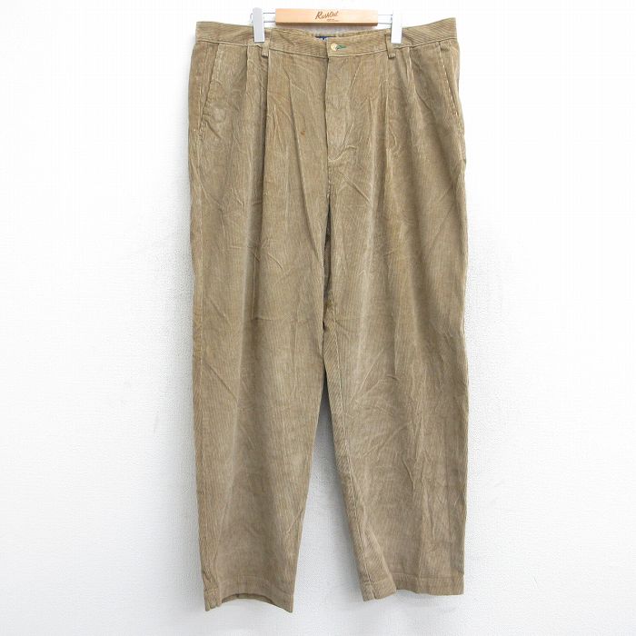 W40★古着 トミーヒルフィガー TOMMY HILFIGER ブランド コーデュロイ パンツ メンズ 90年代 90s ワンポイントロゴ 太畝 大きいサイズ ベージュ カーキ 25oct25 中古 ボトムス ロング