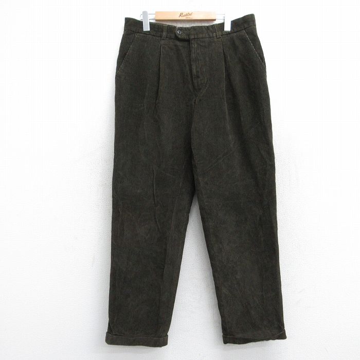 W36★古着 バブアー コーデュロイ パンツ メンズ 太畝 コットン 緑系 グリーン 25oct25 中古 ボトムス ロング