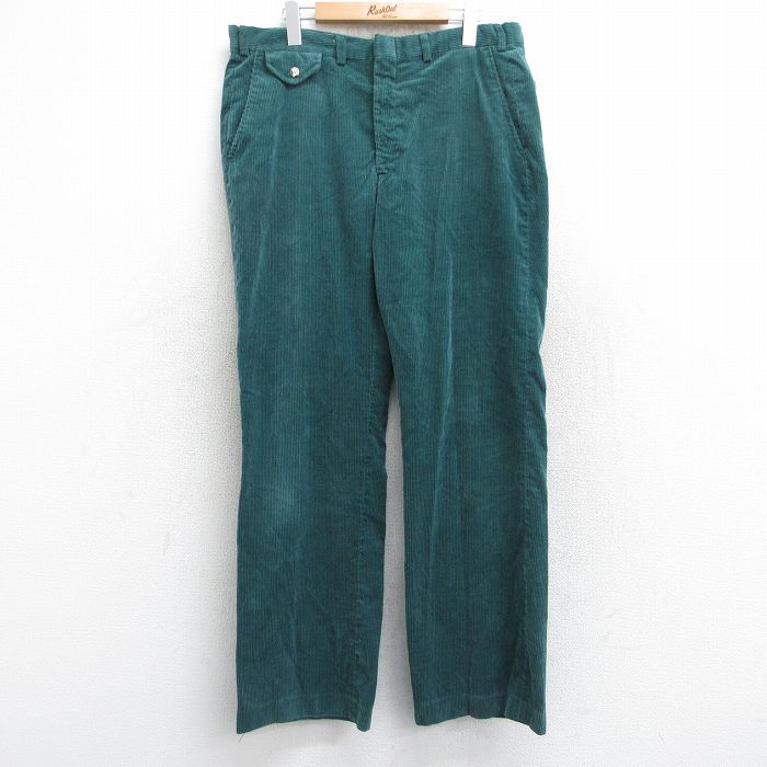 W36★古着 コーデュロイ パンツ メンズ 80年代 80s 太畝 タロン 緑 グリーン 25oct31 中古 ボトムス ロング