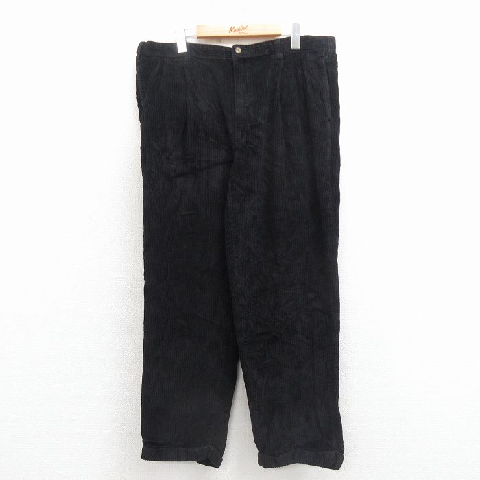 W38★古着 コーデュロイ パンツ メンズ 太畝 コットン 黒 25nov22
